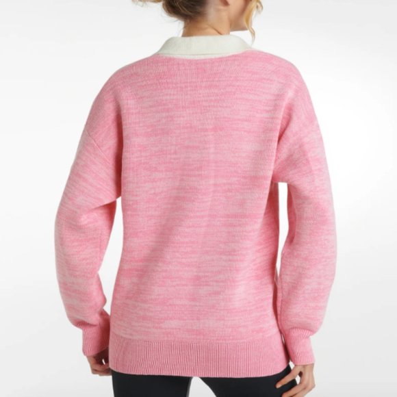 BDG Rugby Sweater Oversized Knit Collard Half Button Bubblegum Pink SZ XS - Picture 3 of 16